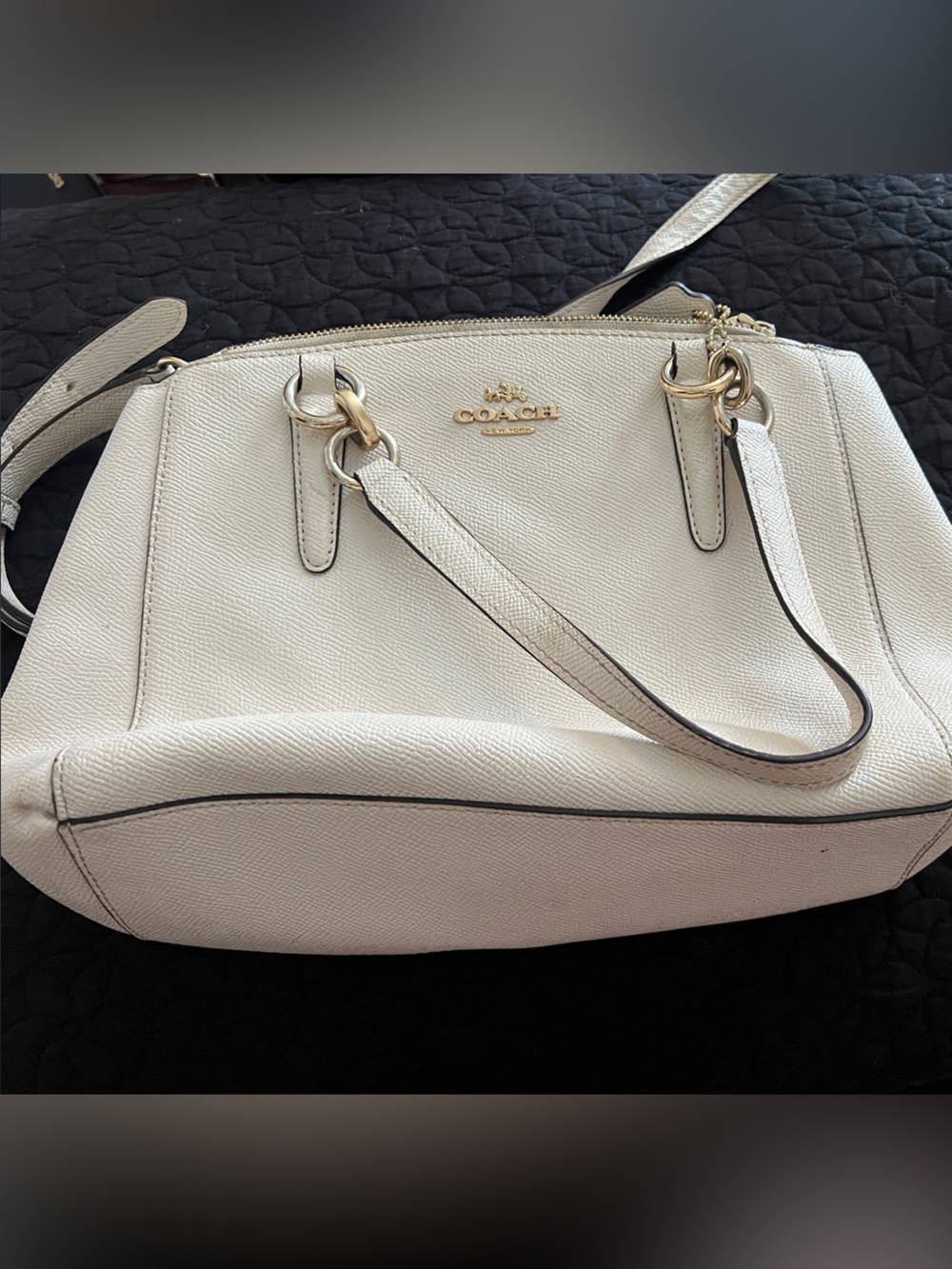 Coach Cream Leather Shoulder Satchel with Gold Hardware